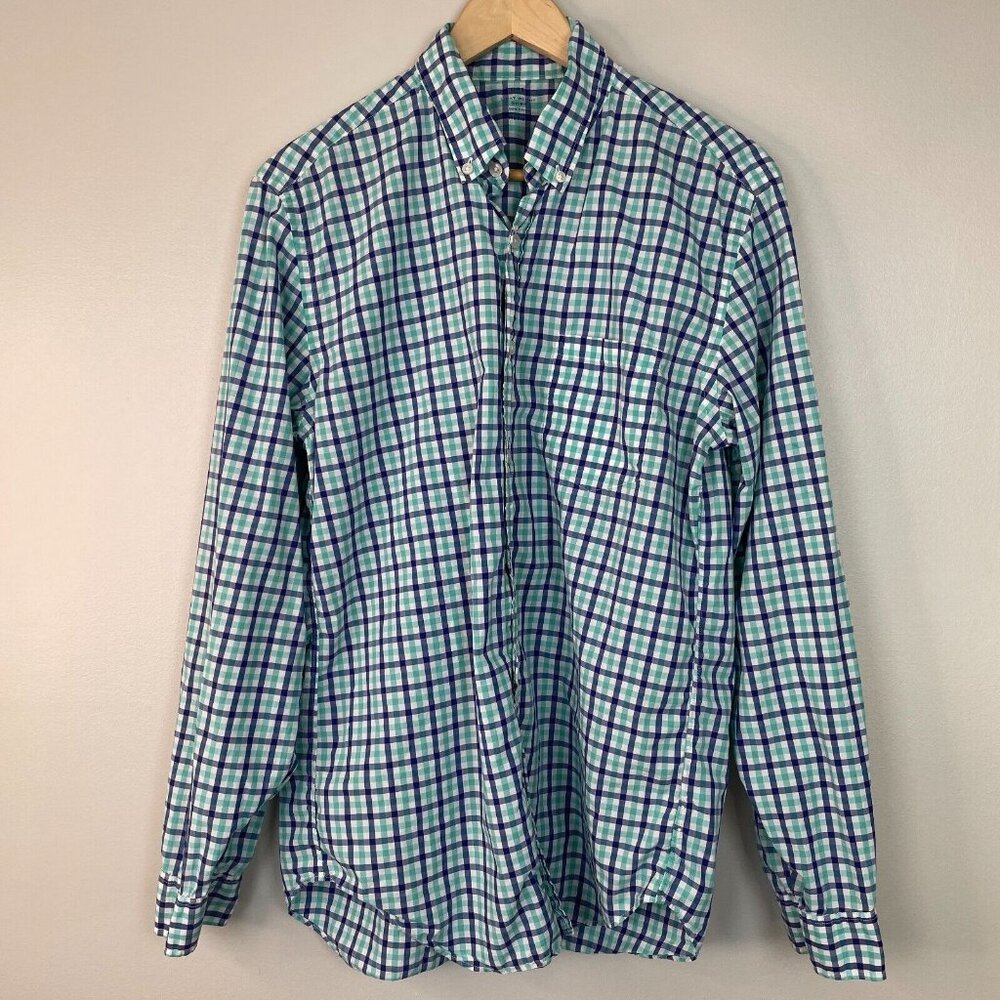J. Crew Shirt Medium Blue Plaid Lightweight Cotton Button-Down Men's